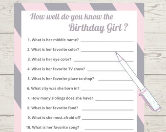 Birthday Games, Girl Birthday Party Games, Printable Birthday games, How well do you know the birthday Girl, Birthday games for her