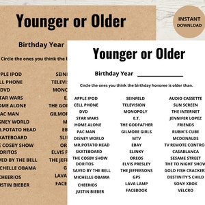 Adult Birthday games | Party Games | Younger or Older | Printable | Birthday Games | Birthday games for adults | him | her