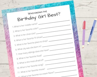 How well do you know the birthday girl, Who knows the birthday girl the best, Birthday games, Girl birthday party game