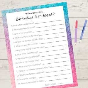 How well do you know the birthday girl, Who knows the birthday girl the best, Birthday games, Girl birthday party game.