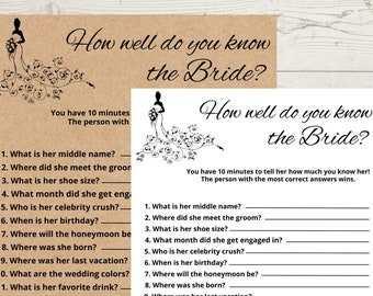 Minimalist Who knows the Bride the Most Game, Bridal Shower Game, Printable How well do you know the Bride?