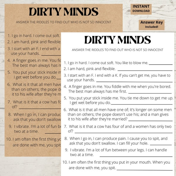 Adult Party Games, Dirty Mind game, Party games, Fun games, Printable games, for adults, for game night, Adult party games, Printable