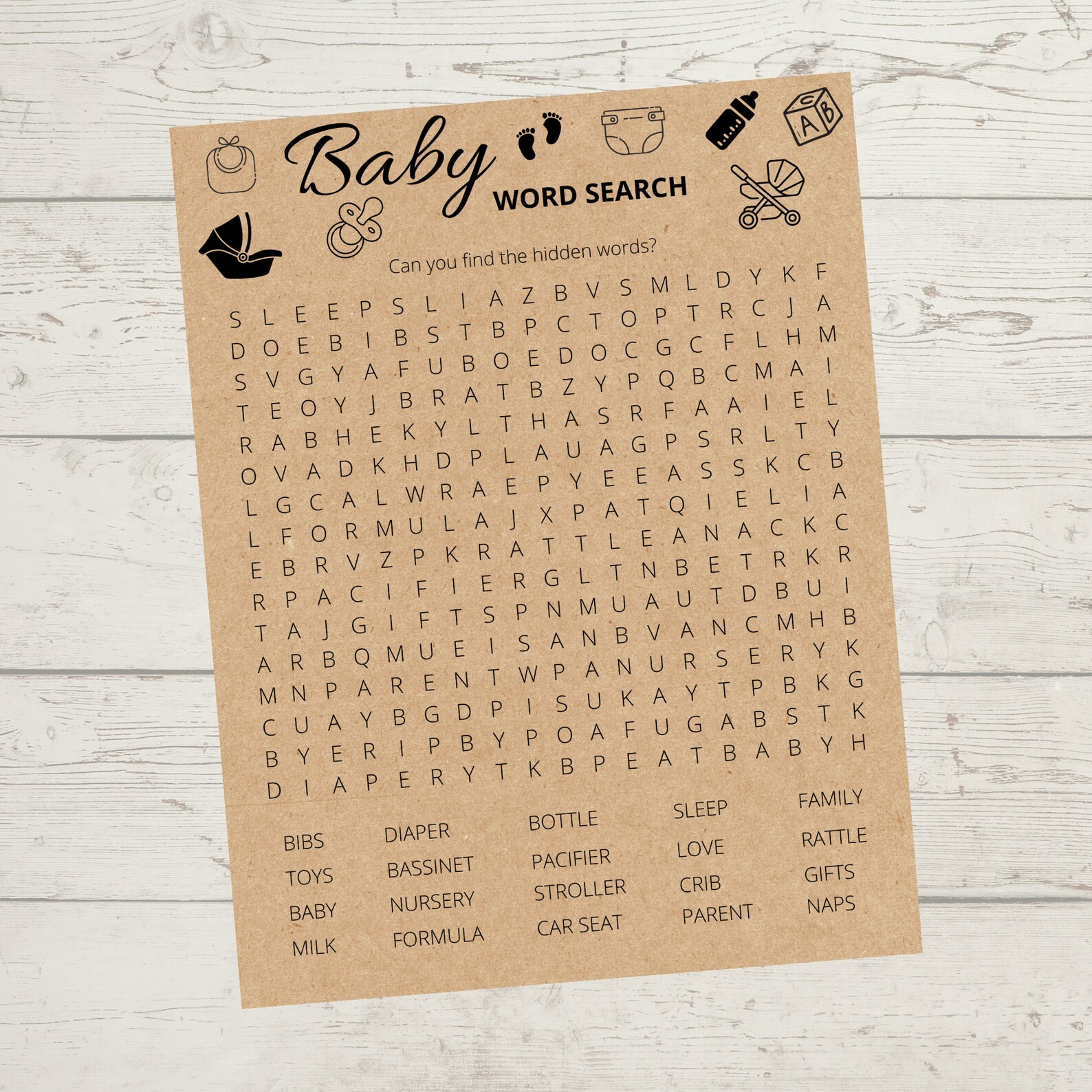 Word Search Baby Shower Game Printable Baby Shower Games Gender Neutral