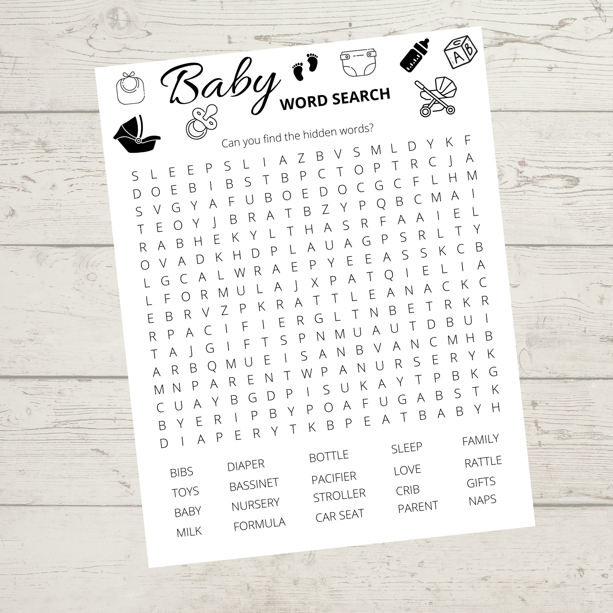 Word Search | Baby Shower Game | Printable Baby Shower Games | Gender ...