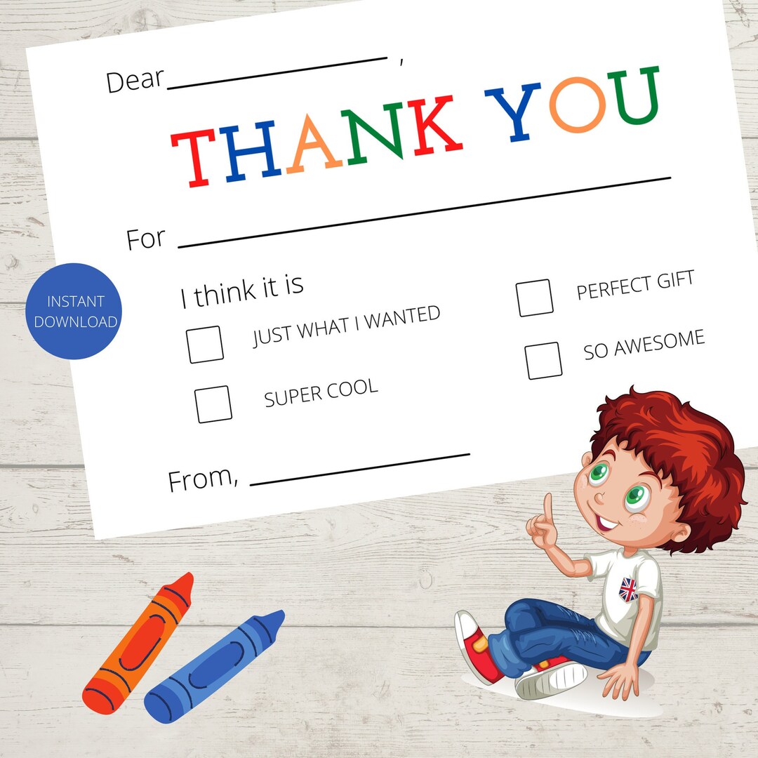 Printable Thank You Card, Thank You Cards | Kids Thank You Notes | Fill ...