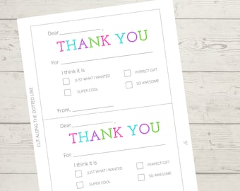 Dankeskarten zum Ausfüllen für Kinder, druckbare Notizen (digitaler Download)
