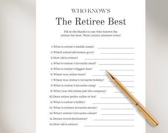 Who Knows the Retiree Best Game, Office, Family, Printable Retirement Party Game, Fun Co-Worker Games, How Well Do You Know the Retiree