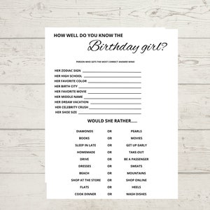 How well do you know the birthday girl, Who knows the birthday girl the best, would she rather, Rustic, Adult birthday games, fun , Activity