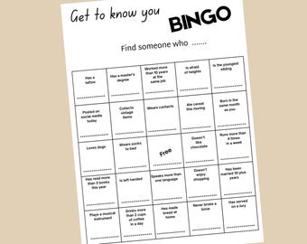 Bingo brise-glace à imprimer : trouvez la personne idéale ! Jeux pour adultes, team building au bureau, amorce de conversation, bingo entre collègues, rencontres et échanges.