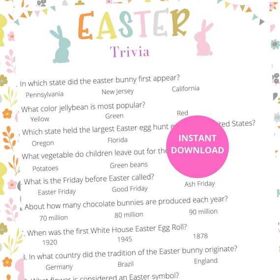 Easter Games Easter Trivia Easter Games Printable Easter