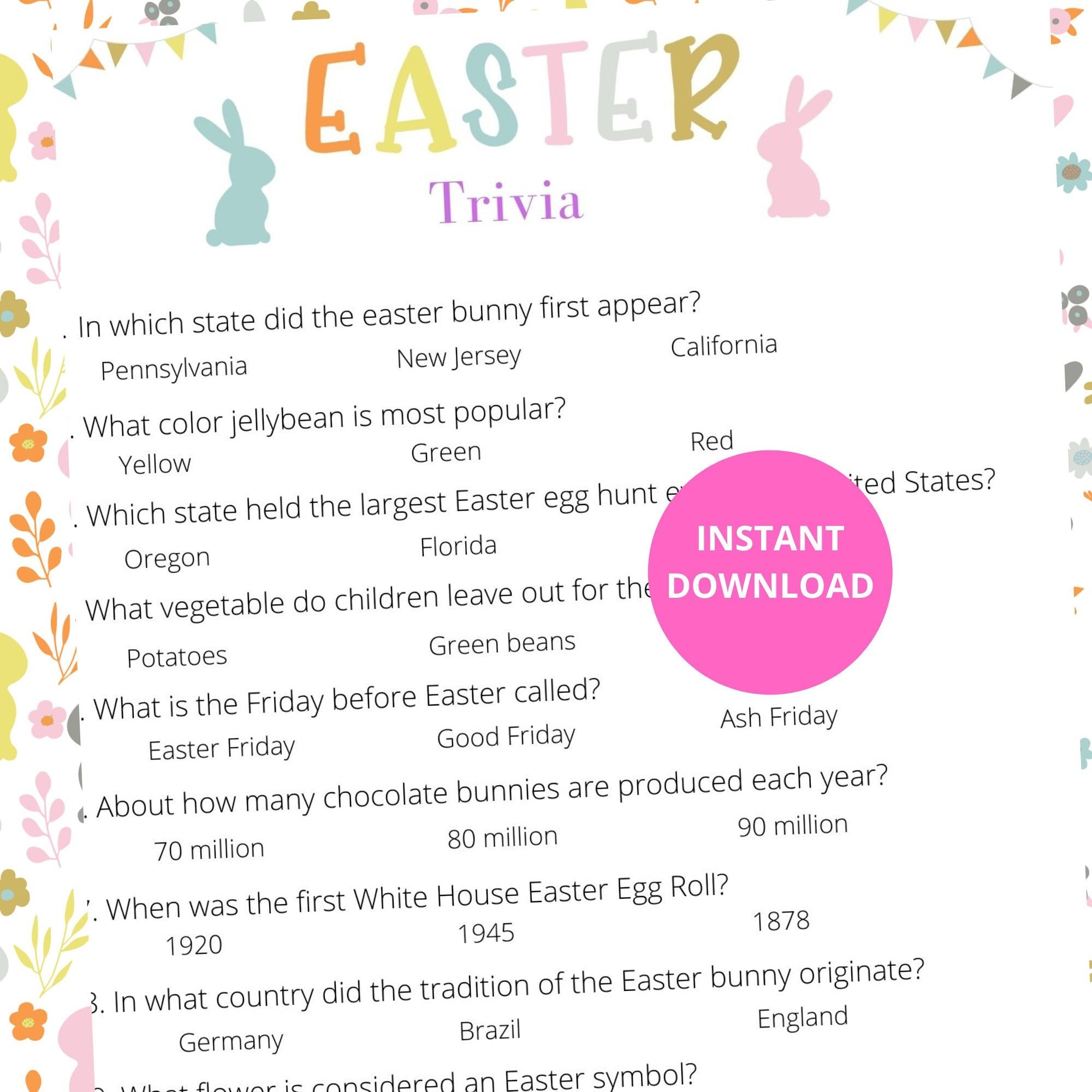 Easter Games Easter Trivia Easter Games Printable Easter - Etsy