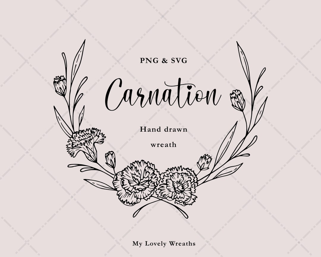 Carnation Wreath Botanical Hand Drawn Illustrations Floral Wedding
