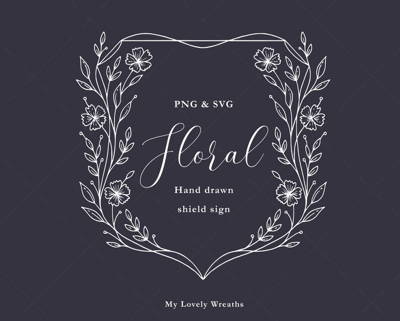 Flowers Shield Sign | Botanical Hand Drawn Illustrations | Floral ...