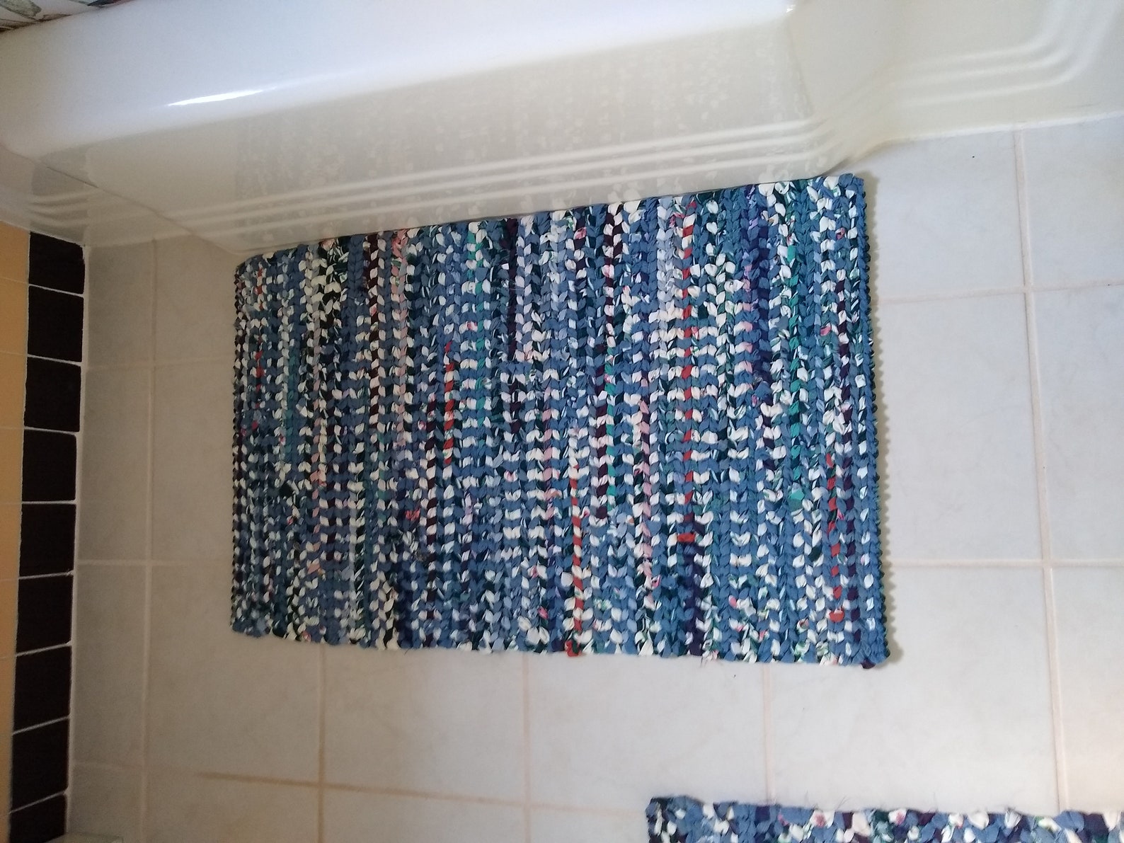 Hand Woven Rag Rug, Twined Upcycled Fabric, Blue Multicolor (23x35) - Etsy