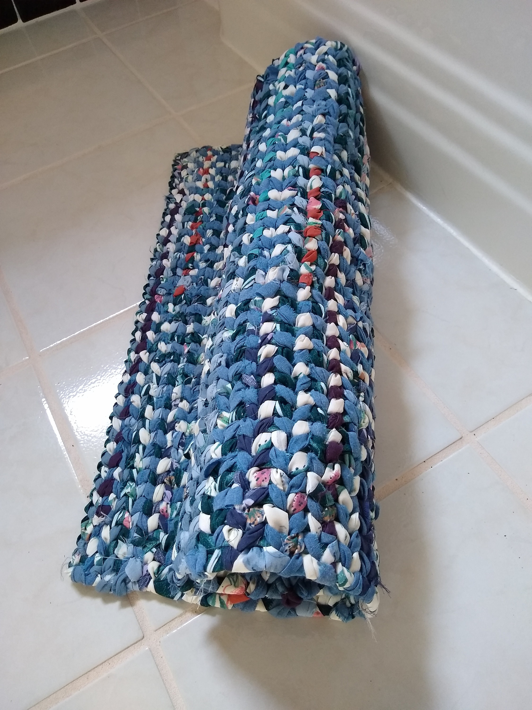 Upcycled Rag Hand Woven Rag Rug, Twined Upcycled Fabric, Blue Multicolor (23x35) - Etsy