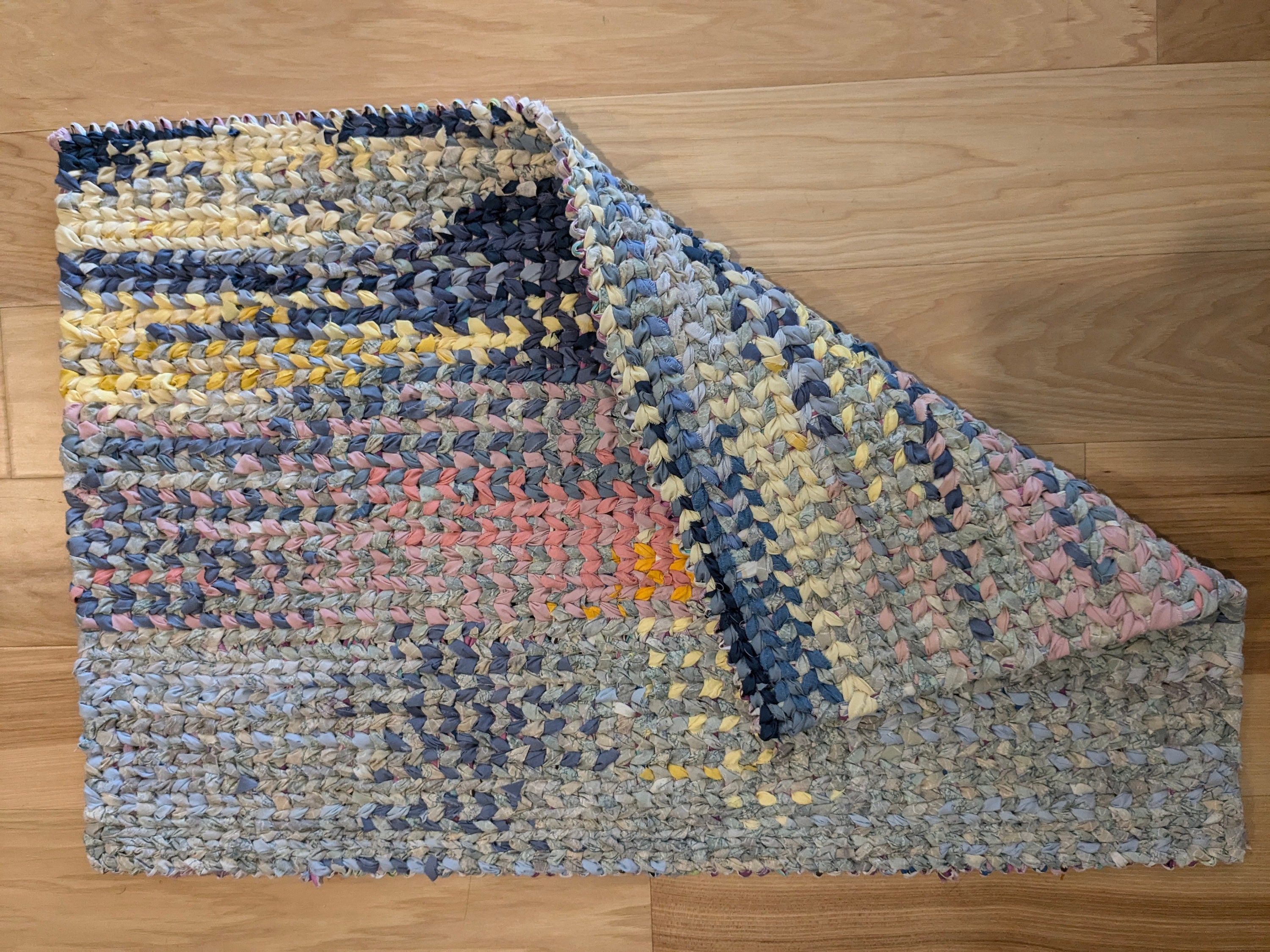 Twining Rag Rug Handwoven Twined Rag Rug, Sunset Colors, Upcycled Fabrics (22