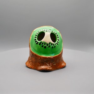 Kiwi Fruit Ghost Luminary – Handmade Ceramic Holder for Flameless Tealights - Collectible Pottery Figurine