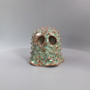 Spiked Ghost Luminary – Handmade Ceramic Holder for Flameless Tealights - Collectible Pottery Figurine 2
