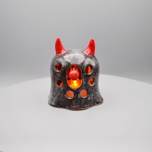 Devil Ghost Luminary – Handmade Ceramic Holder for Flameless Tealights - Halloween Decor - Pottery Figurine