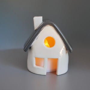 Whimsical Ceramic House – Handmade Luminary for Flameless Candles