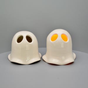 White Ghost Luminary – Handmade Ceramic Holder for Flameless Tealights - Pottery Figurine