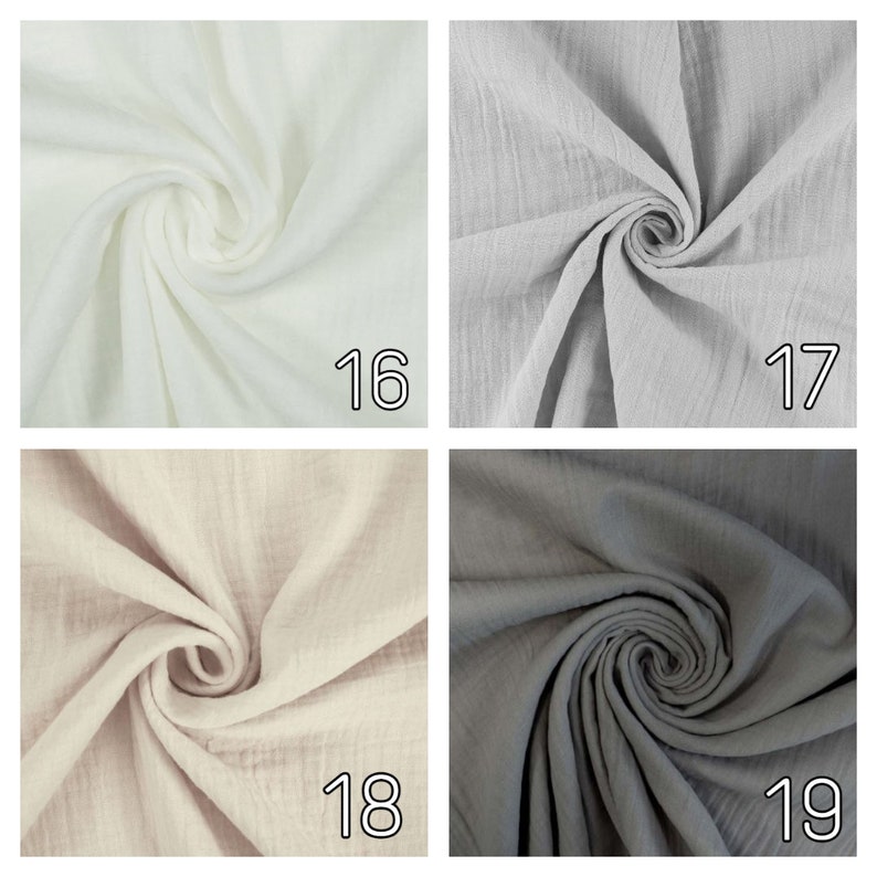 May include: Four fabric swatches in different colors: white, gray, beige, and dark gray. The swatches are arranged in a grid pattern with numbers 16, 17, 18, and 19 in the bottom right corner of each swatch.