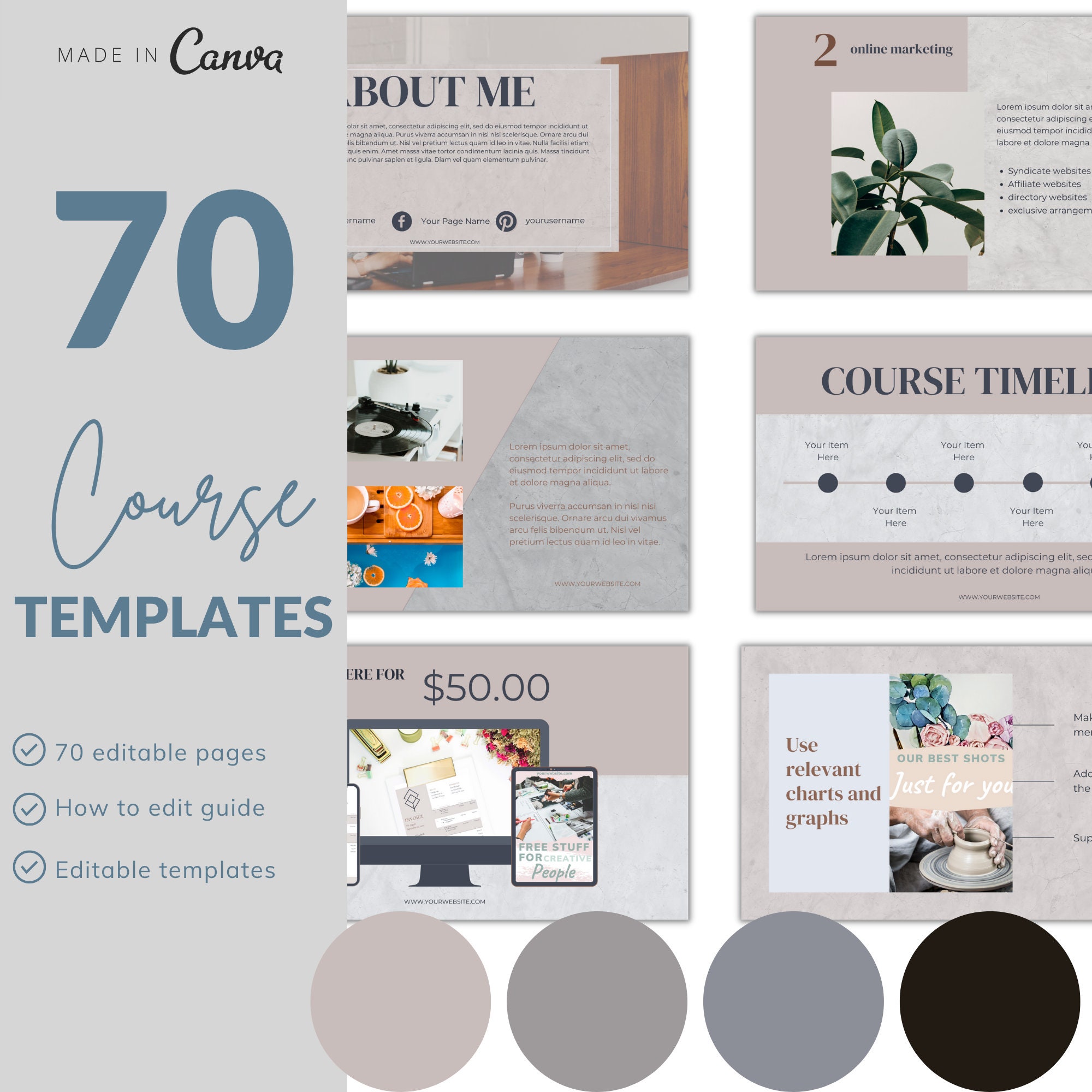 70 Page inar & Slide Deck Template Canva Presentation Etsy