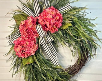 Spring Wreaths, Year Round Wreath, Everyday Wreaths, Hydrangea Wreath, Front Door Wreaths, Farmhouse Decor, Housewarming Gift, Summer wreath