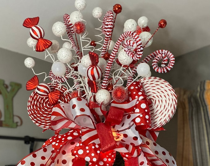 Christmas Tree Topper 360 Degrees View Red and White Candy Cane