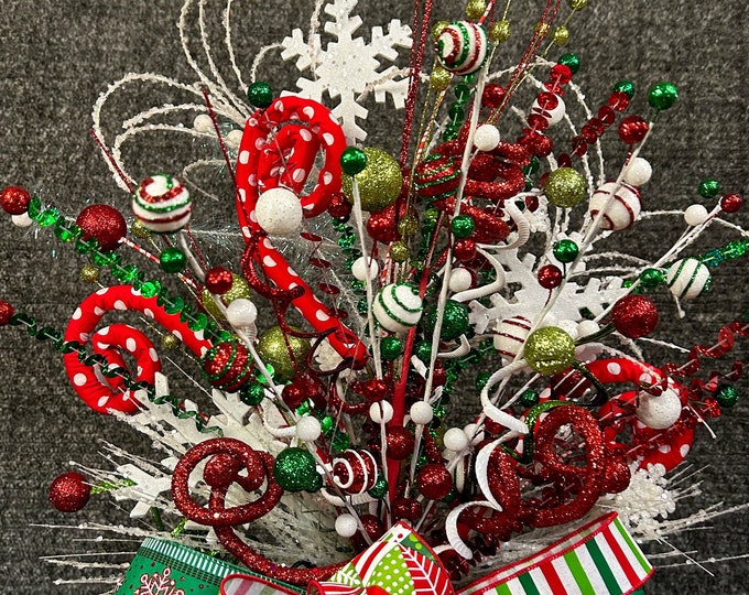 Red and Green Christmas Tree Topper Whimsical Topper for Christmas Tree