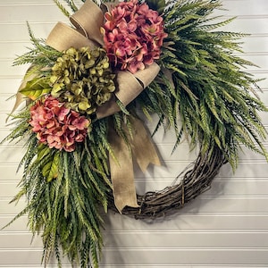 Year Round Wreath, Everyday Wreaths, Hydrangea Wreath, Front Door Wreaths, Farmhouse Decor, Housewarming Gift, Unique, Home Decor