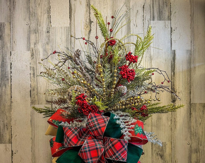 Christmas Tree Bow Topper Red/green/gold Plaid Ribbon Tree Topper With