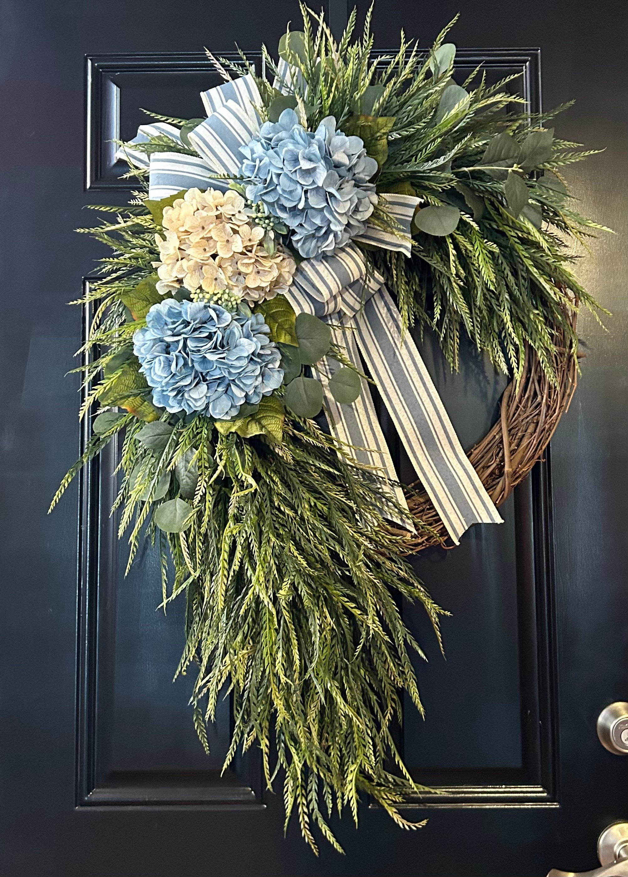 Year Round Wreath, Everyday Wreaths, Hydrangea Wreath, wreaths for front door, Farmhouse Decor, Gift, Home Decor, farmhouse double door