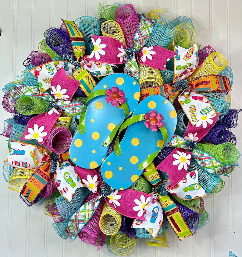 Flip Flop Summer Wreath, Burlap Deco Mesh Front Door Decor - Etsy