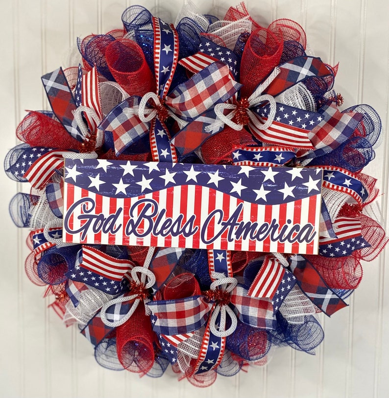 Patriotic Wreath Patriotic Wreaths Mesh Patriotic Wreath Etsy