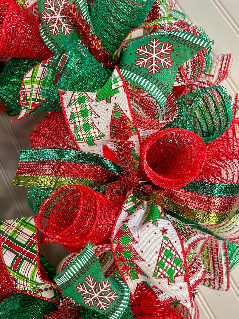 Christmas Front Door Wreath, Red and Green Deco Mesh, Holiday Decor - Etsy