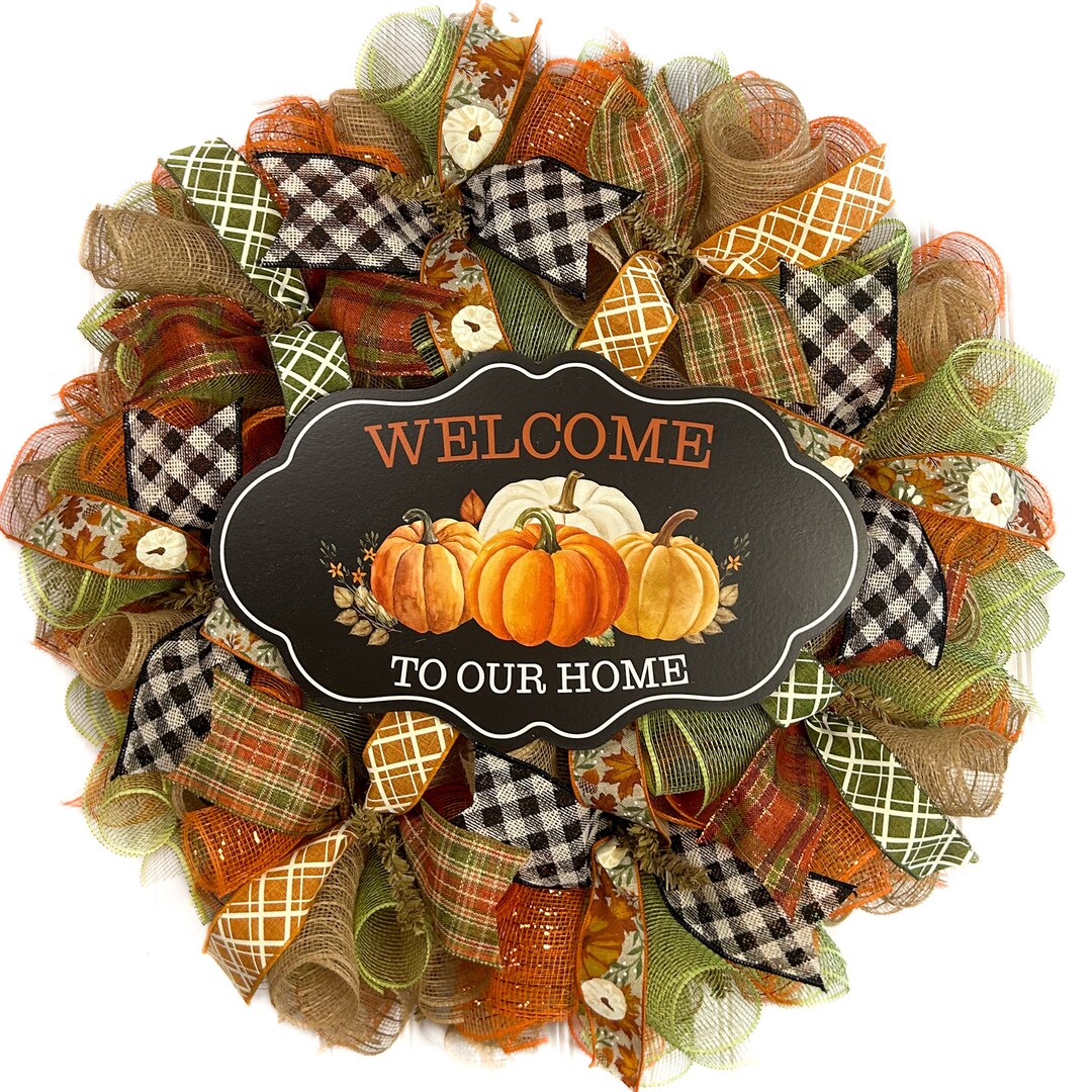 Fall Thanksgiving Deco Mesh Front Door Wreath - Burlap Wreath for Fall ...