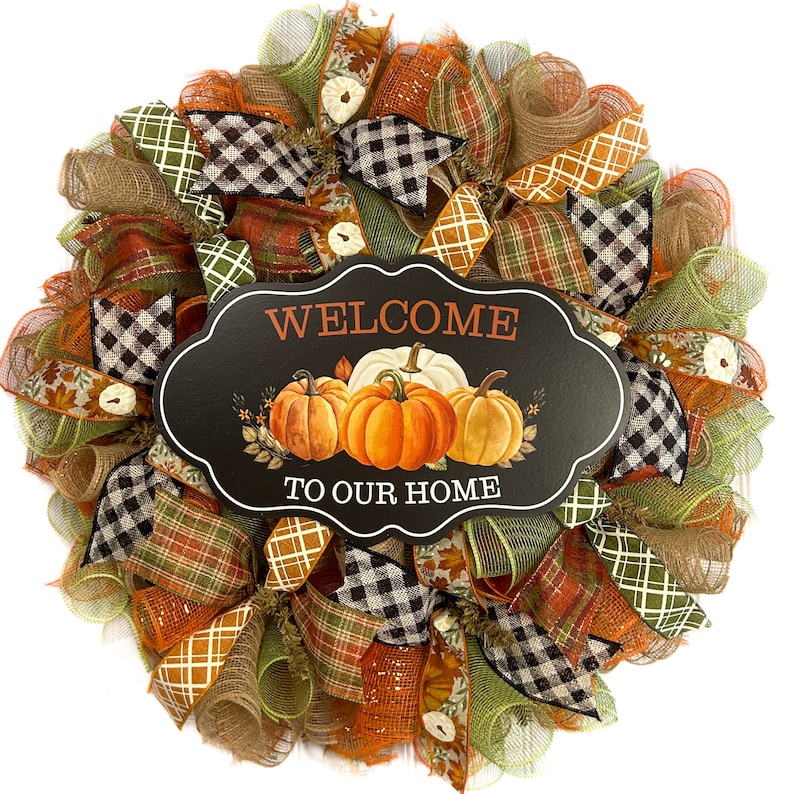 Fall Thanksgiving Deco Mesh Front Door Wreath - Burlap Wreath for Fall ...