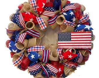 Summer wreath, Fourth of July wreath, 4th of July wreath, wreath, wreaths, red white and blue wreath for front door, patriotic decor
