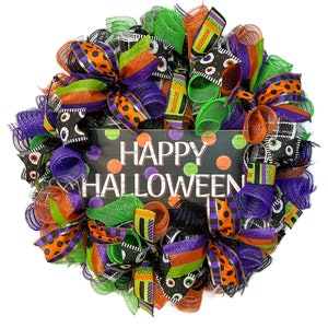 Halloween Wreath-Halloween door wreath-Halloween door decor-Halloween decor-Halloween wreath for front door-Halloween mesh wreath-Halloween