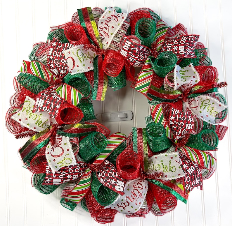 Whimsical Santa Christmas Wreath, Red and Green Deco Mesh - Etsy