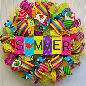 Summer front door wreath - rainbow wreath - colorful summer wreath - summer decor - summer door hanger - mesh summer wreath - everyday