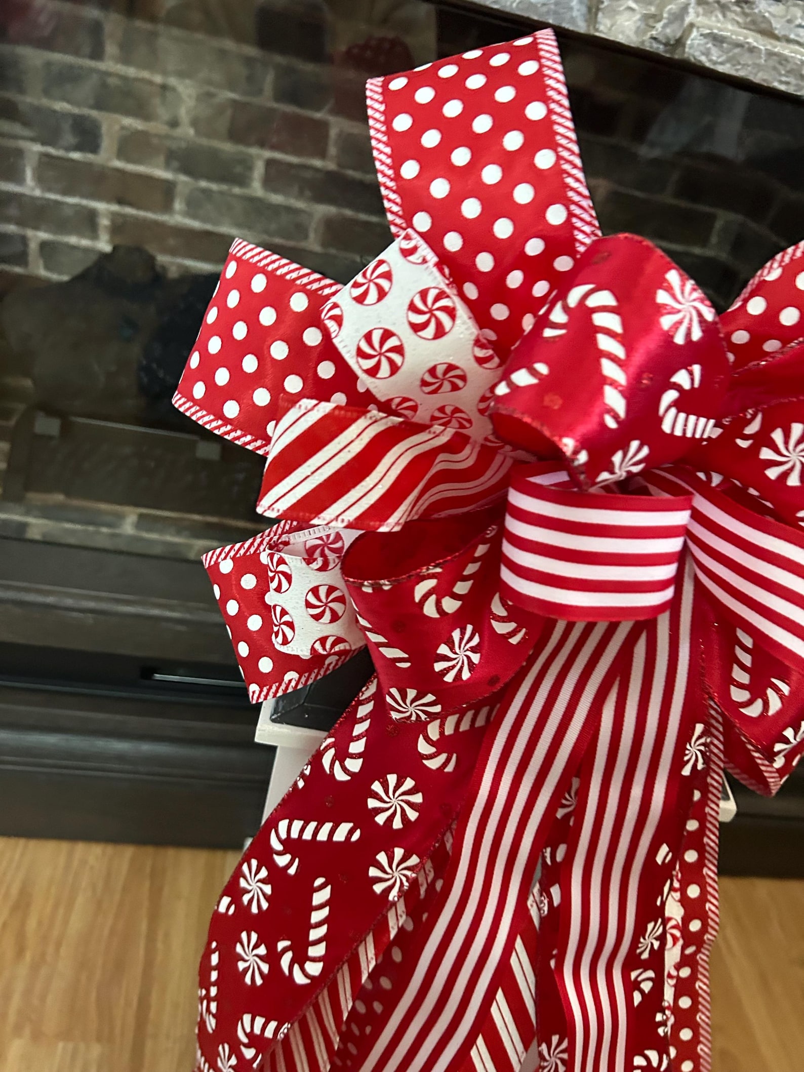 Red and White Christmas Tree Topper Bow, Peppermint Christmas Tree Bow ...