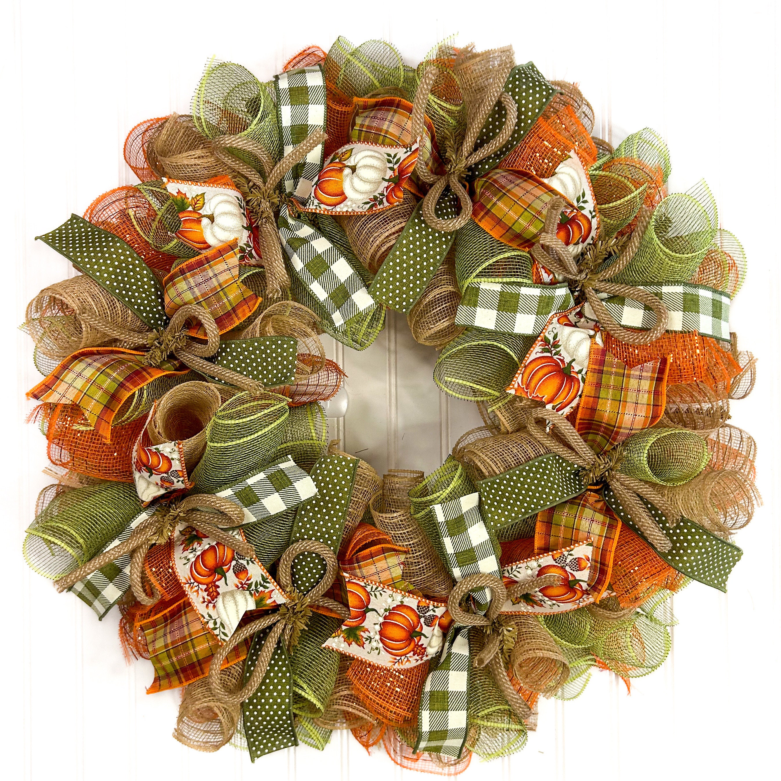 Fall Thanksgiving Mesh Front Door Wreath - Burlap Wreath for Fall ...