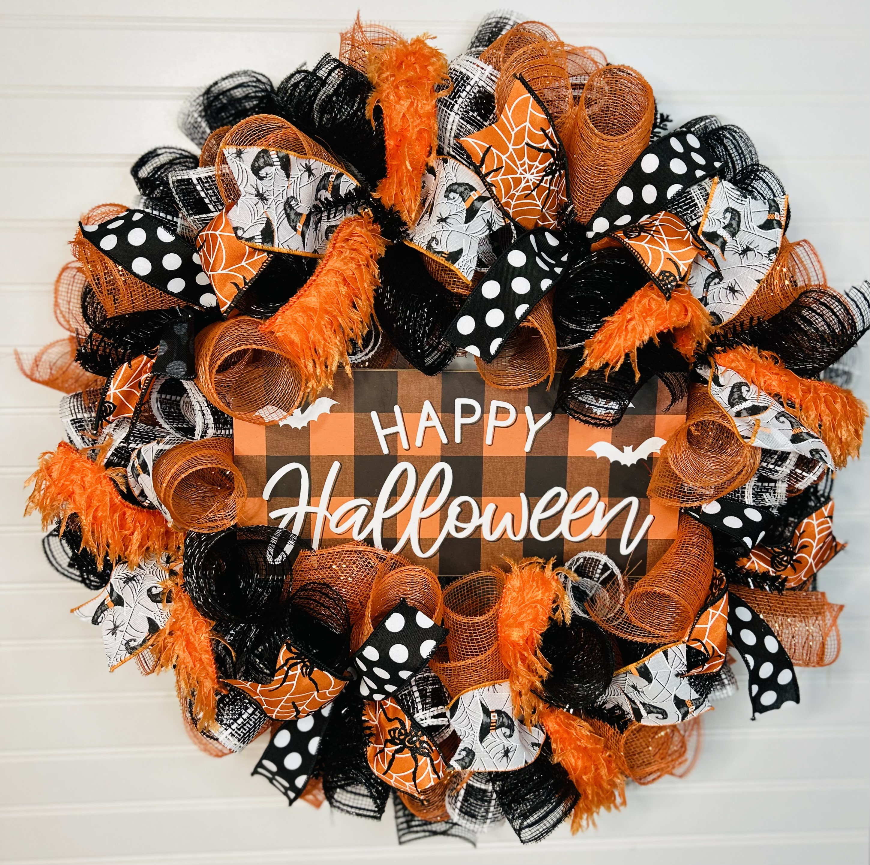 Happy Halloween Wreath, Halloween wreath for front door. door wreath, pumpkin Wreath, wreath for front door, Black and Orange Wreath