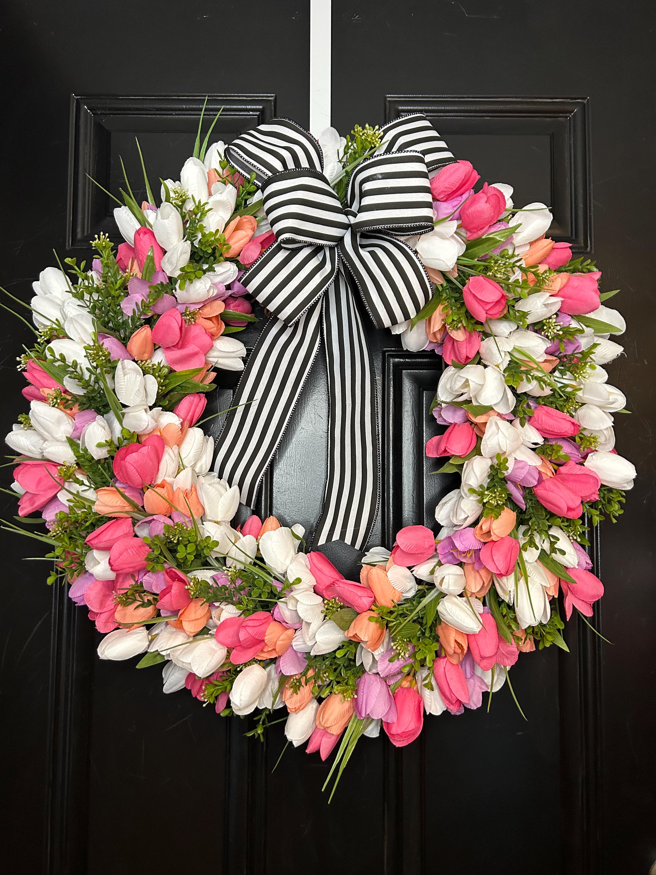 Spring Tulip Wreath: Pink Floral Door Decor, Farmhouse Style - Etsy