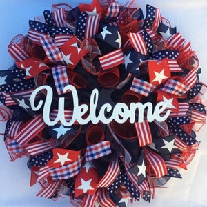 Summer wreath, Fourth of July wreath, 4th of July wreath, wreath, wreaths, red white and blue wreath for front door, patriotic decor