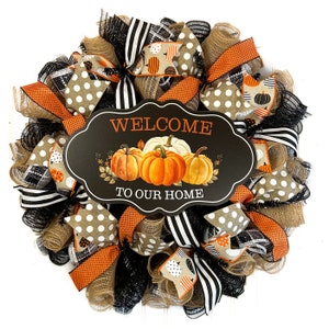 Farmhouse Pumpkin Wreath: Fall Door Hanger, Autumn Decor