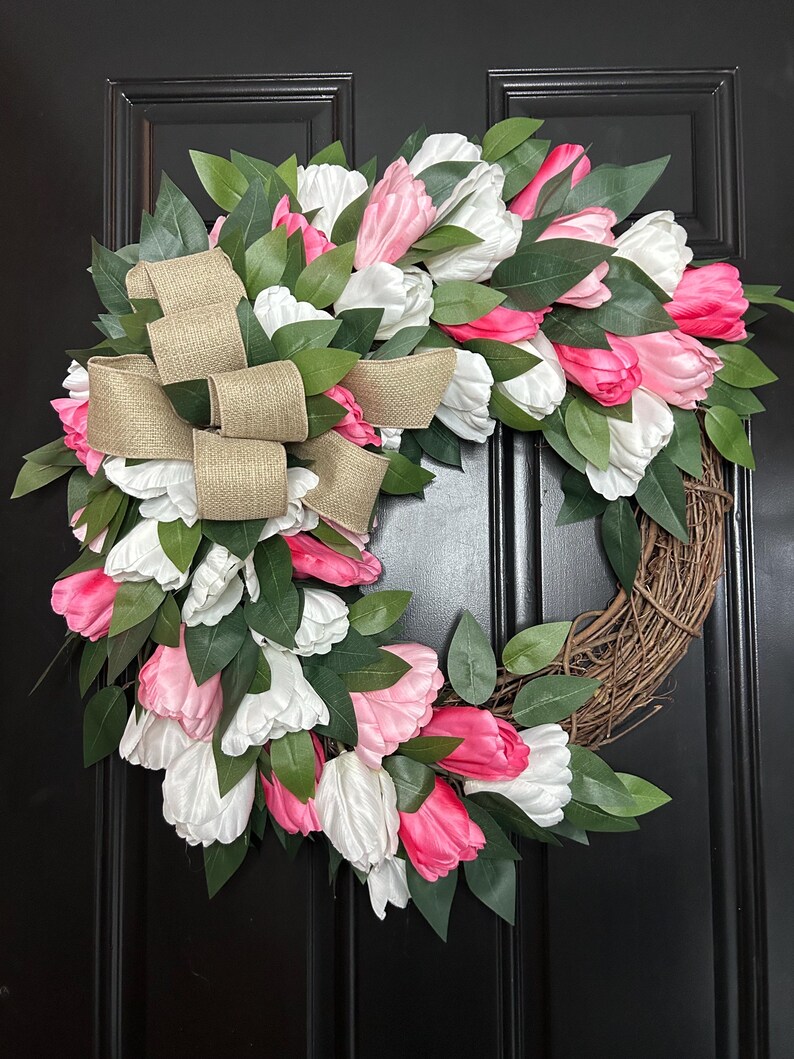 Pink Tulip Grapevine Wreath, Spring Summer Door Decor - Etsy
