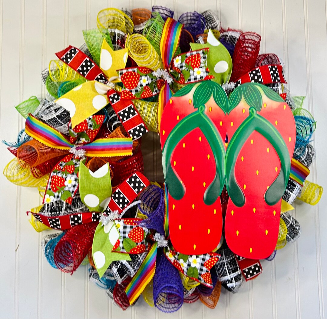 Flip Flop Summer Wreath: Colorful Grapevine Door Decor (24"x33") - Etsy